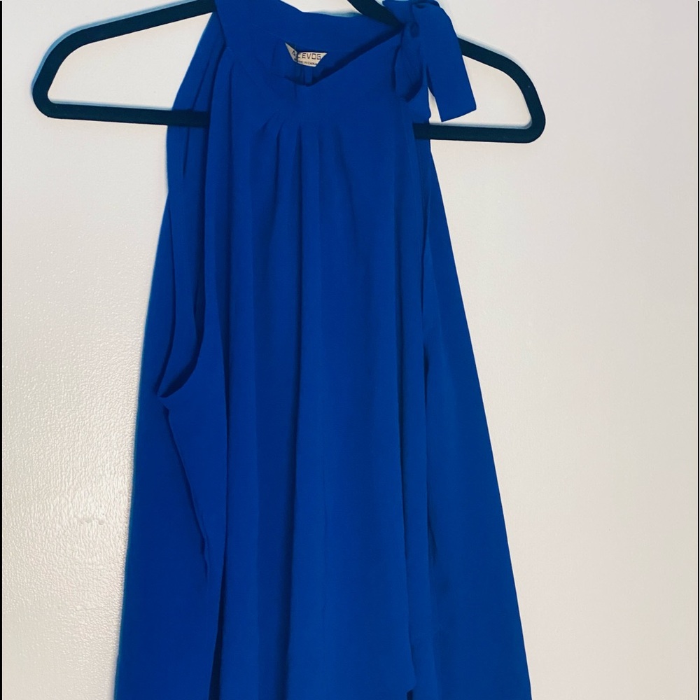 Silky blue shirt with tie at side of neck, ACEVOG brand, 2xl, runs small
